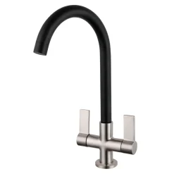 Harbour Alchemy Twin Lever Mono Kitchen Mixer Tap - Brushed Nickel & Black