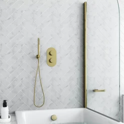 Harbour Clarity Brushed Brass Shower Package with 2 Outlet Valve, Wall Shower Kit and Overflow Bath Filler