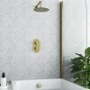 Harbour Clarity Brushed Brass Shower Package with 2 Outlet Valve, Fixed Head & Arm and Overflow Bath Filler
