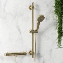 Harbour Clarity Brushed Brass Exposed Thermostatic Bar Shower Valve and Shower Rail Kit