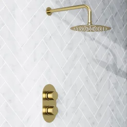 Harbour Clarity Brushed Brass Concealed Shower Valve, Fixed Shower Arm & Head