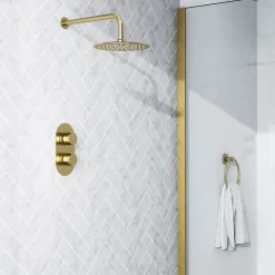 Harbour Clarity Brushed Brass Concealed Shower Valve, Fixed Shower Arm & Head
