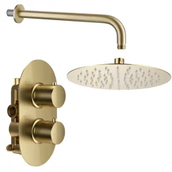 Harbour Clarity Brushed Brass Concealed Shower Valve, Fixed Shower Arm & Head