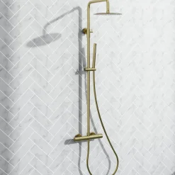 Harbour Clarity Brushed Brass Round Thermostatic Rigid Riser Shower Kit