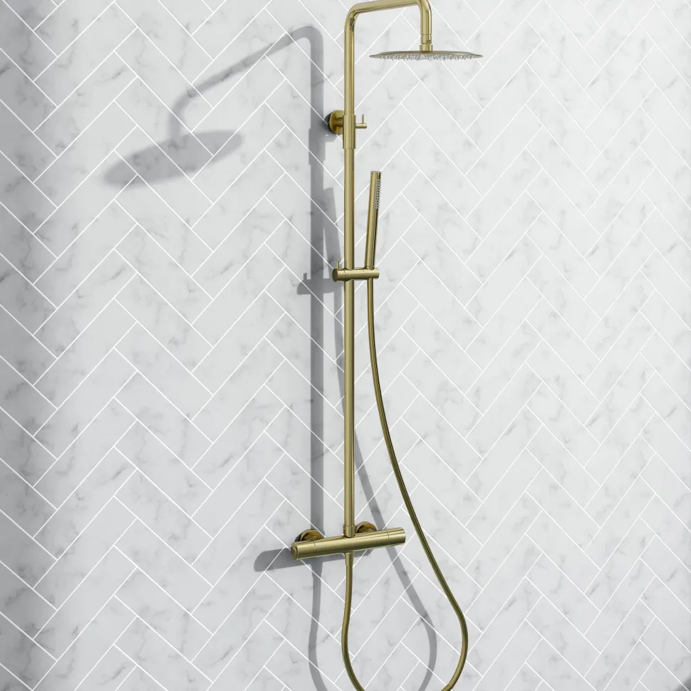 Harbour Clarity Brushed Brass Round Thermostatic Rigid Riser Shower Kit