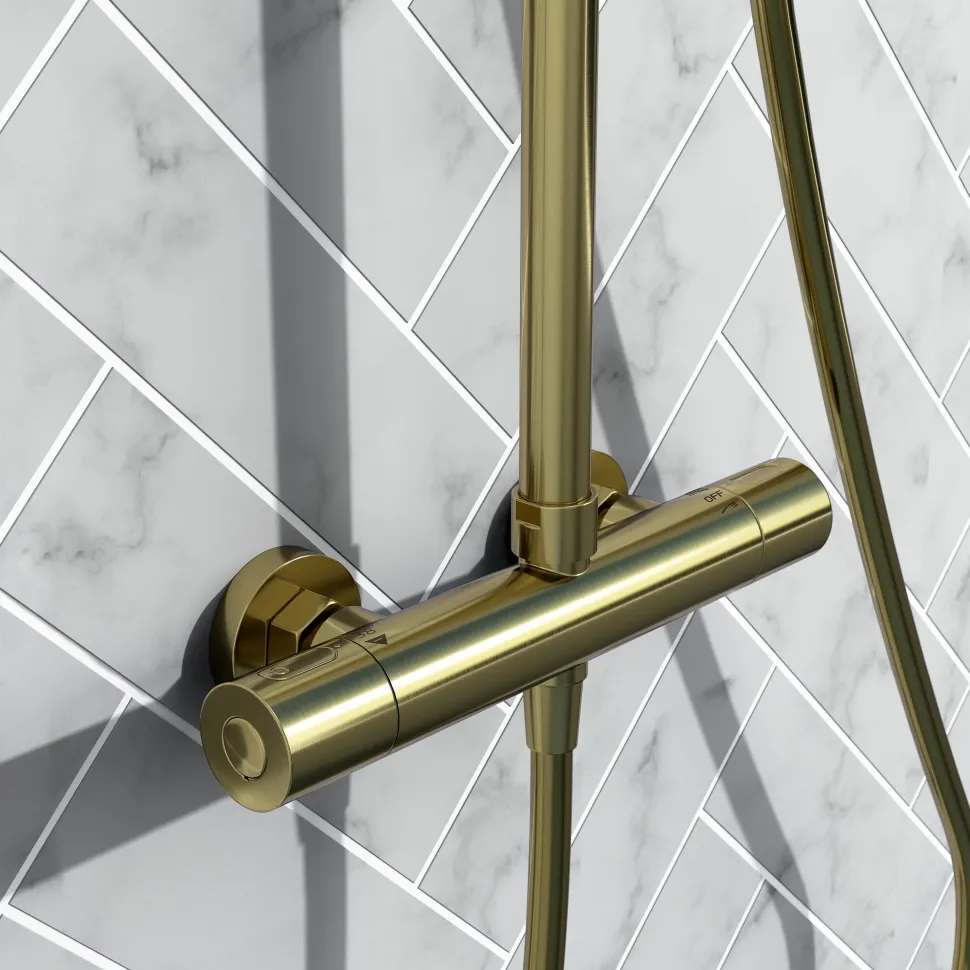 Harbour Clarity Brushed Brass Round Thermostatic Rigid Riser Shower Kit