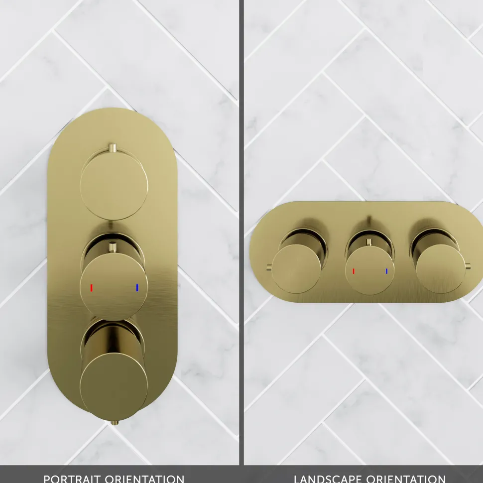Harbour Clarity Brushed Brass 2 Outlet Thermostatic Concealed Shower Valve (Three Handle)
