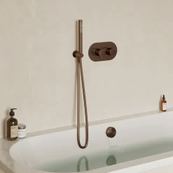 Harbour Clarity Brushed Bronze Shower Package with 2 Outlet Valve, Wall Shower Kit and Overflow Bath Filler