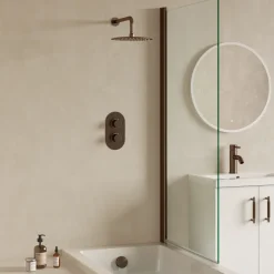 Harbour Clarity Brushed Bronze Shower Package with 2 Outlet Valve, Fixed Head & Wall Arm and Overflow Bath Filler