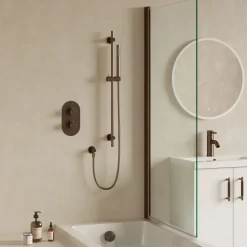 Harbour Clarity Brushed Bronze Shower Package with 2 Outlet Valve, Slide Rail Kit and Overflow Bath Filler
