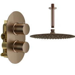 Harbour Clarity Brushed Bronze Concealed Shower Valve, Fixed Ceiling Mounted Shower Arm & Head