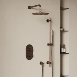 Harbour Clarity Brushed Bronze Shower Package with 2 Outlet Valve, Fixed Head & Wall Mounted Arm and Slide Rail Shower Kit