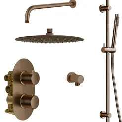 Harbour Clarity Brushed Bronze Shower Package with 2 Outlet Valve, Fixed Head & Wall Mounted Arm and Slide Rail Shower Kit