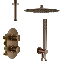 Harbour Clarity Brushed Bronze Shower Package with 2 Outlet Valve, Fixed Head & Ceiling Arm and Wall Shower Kit