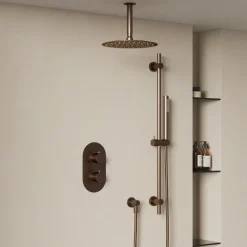 Harbour Clarity Brushed Bronze Shower Package with 2 Outlet Valve, Fixed Head & Ceiling Arm and Slide Rail Shower Kit