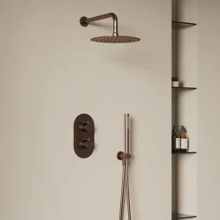 Harbour Clarity Brushed Bronze Shower Package with 2 Outlet Valve, Fixed Head & Wall Mounted Arm and Wall Shower Kit