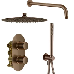 Harbour Clarity Brushed Bronze Shower Package with 2 Outlet Valve, Fixed Head & Wall Mounted Arm and Wall Shower Kit