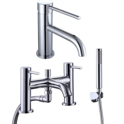 Harbour Clarity Chrome Basin Mixer Tap and Bath Shower Mixer Tap with Shower Kit