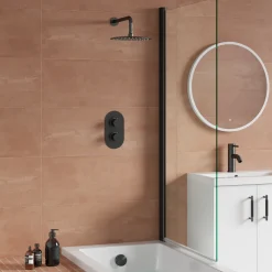 Harbour Clarity Gunmetal Shower Package with 2 Outlet Valve, Fixed Head & Wall Arm and Overflow Bath Filler