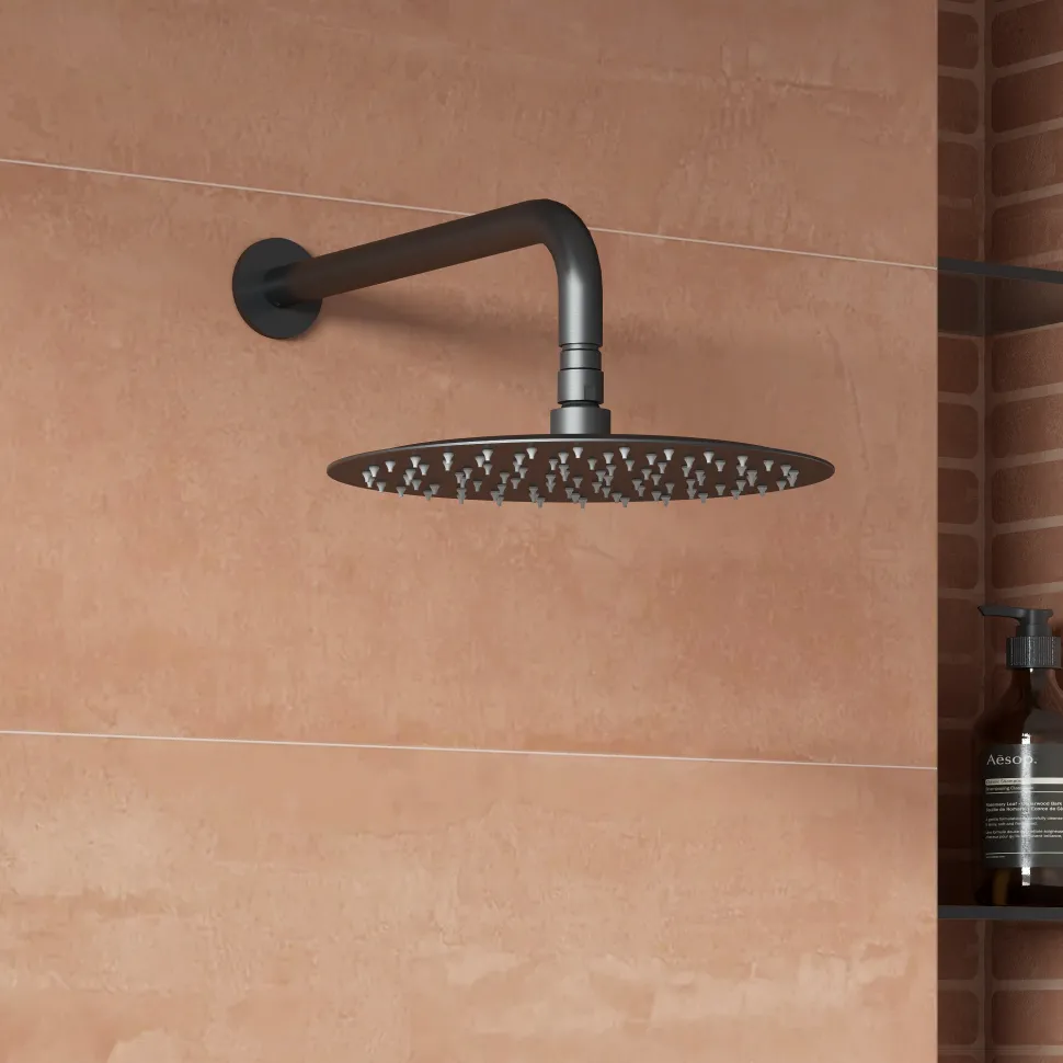 Harbour Clarity Gunmetal Shower Package with 2 Outlet Valve, Fixed Head & Wall Arm and Overflow Bath Filler