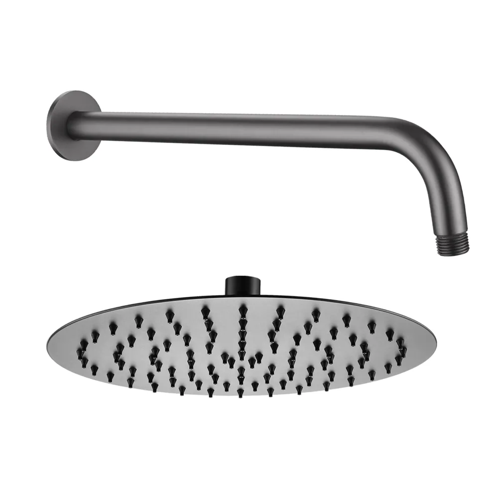 Harbour Clarity Gunmetal Shower Package with 2 Outlet Valve, Fixed Head & Wall Arm and Overflow Bath Filler