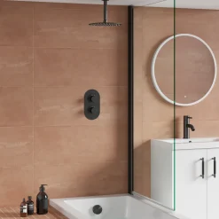 Harbour Clarity Gunmetal Shower Package with 2 Outlet Valve, Fixed Head & Ceiling Arm and Overflow Bath Filler