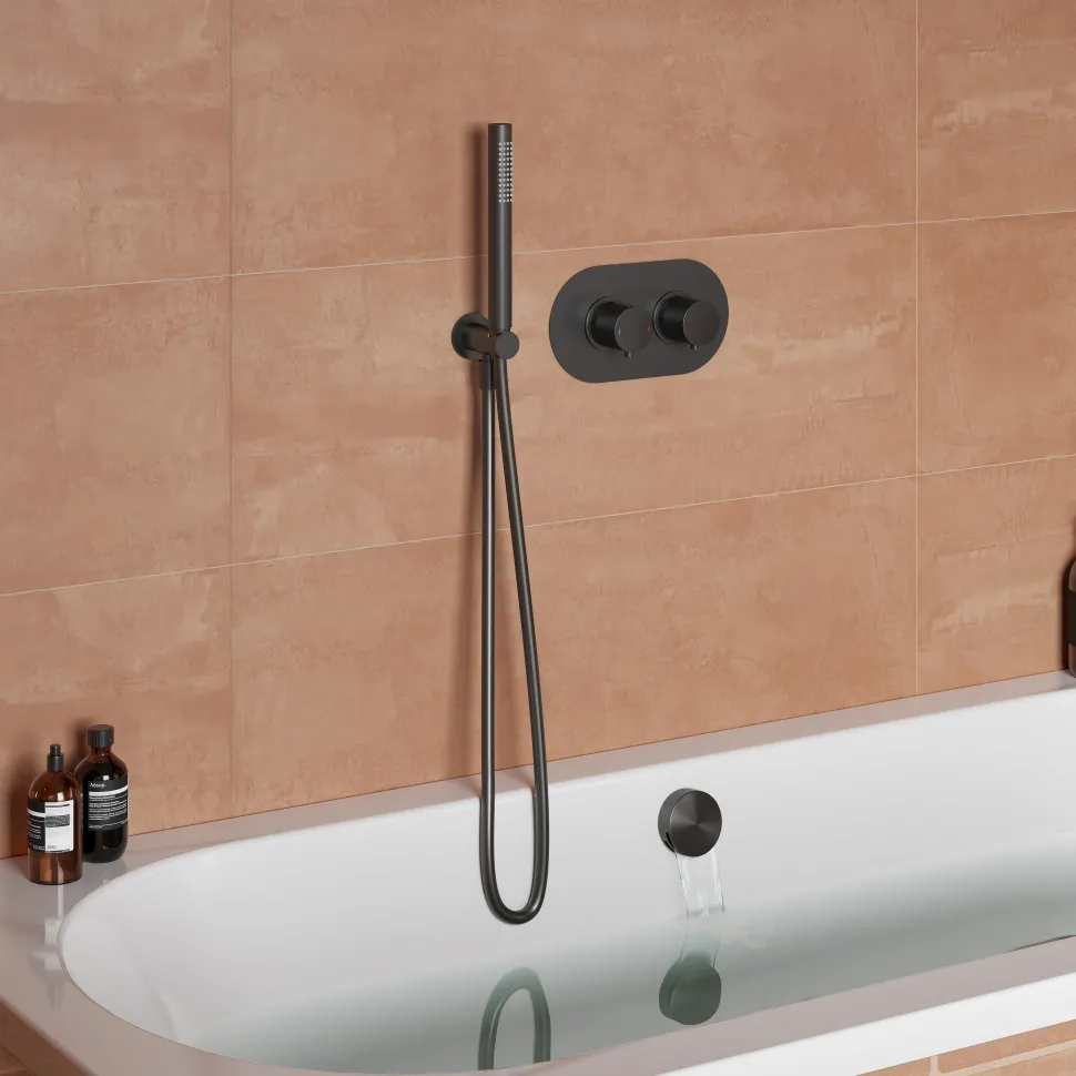 Harbour Clarity Gunmetal Shower Package with 2 Outlet Valve, Wall Shower Kit and Overflow Bath Filler