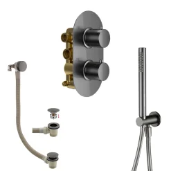 Harbour Clarity Gunmetal Shower Package with 2 Outlet Valve, Wall Shower Kit and Overflow Bath Filler