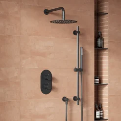 Harbour Clarity Gunmetal Shower Package with 2 Outlet Valve, Fixed Head & Wall Mounted Arm and Slide Rail Shower Kit