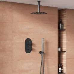 Harbour Clarity Gunmetal Shower Package with 2 Outlet Valve, Fixed Head & Ceiling Arm and Wall Shower Kit