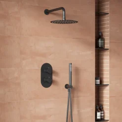 Harbour Clarity Gunmetal Shower Package with 2 Outlet Valve, Fixed Head & Wall Mounted Arm and Wall Shower Kit