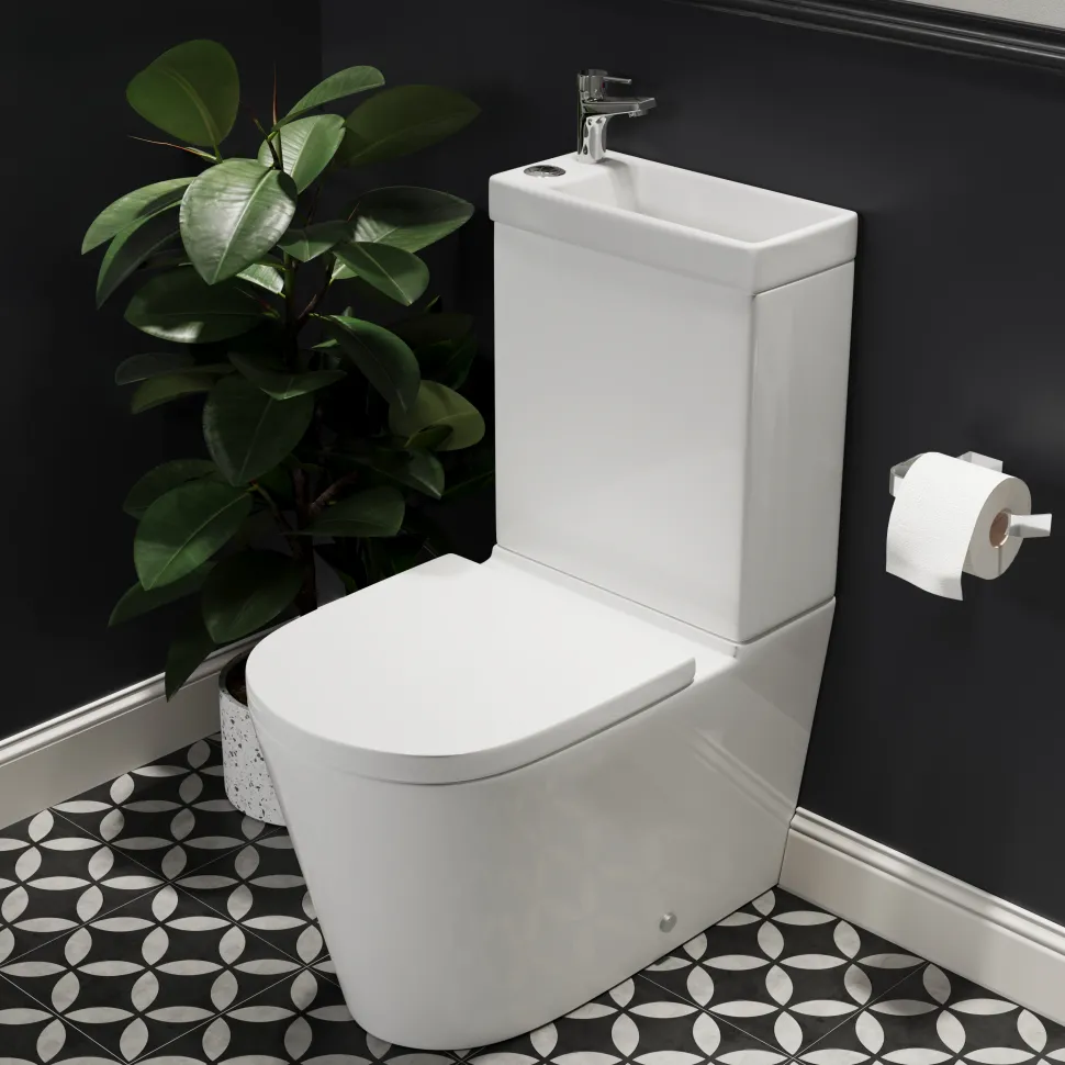 Harbour Clarity 2 in 1 Wash Basin & Close Coupled Closed Back Toilet with Soft Close Seat