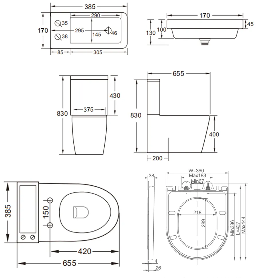 Harbour Clarity 2 in 1 Wash Basin & Close Coupled Closed Back Toilet with Soft Close Seat
