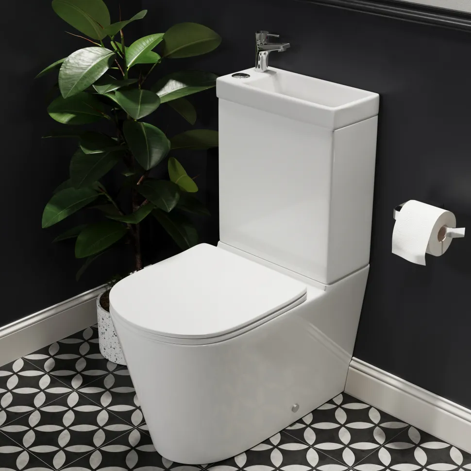 Harbour Clarity 2 in 1 Wash Basin & Close Coupled Closed Back Toilet with Soft Close Seat