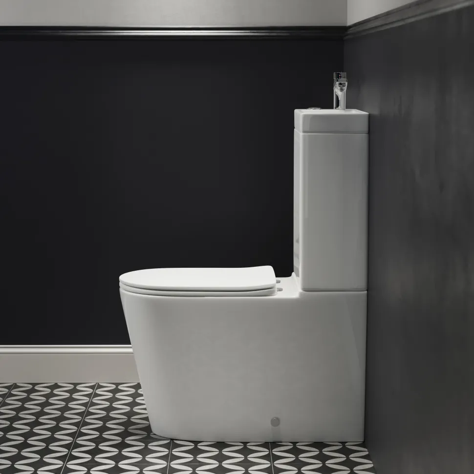 Harbour Clarity 2 in 1 Wash Basin & Close Coupled Closed Back Toilet with Soft Close Seat