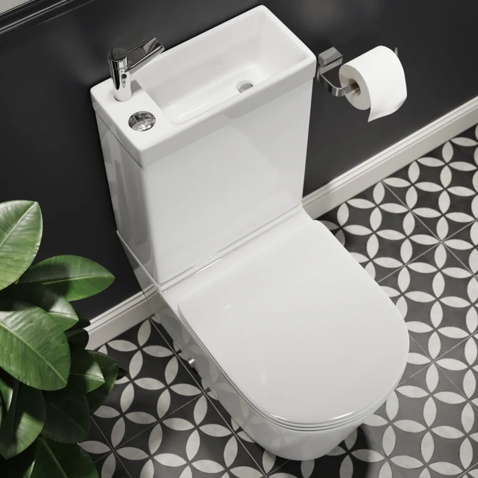 Harbour Clarity 2 in 1 Wash Basin & Close Coupled Closed Back Toilet with Soft Close Seat
