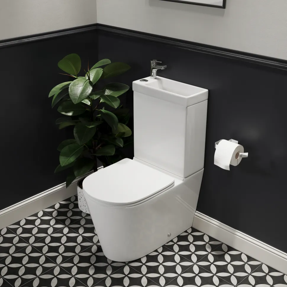 Harbour Clarity 2 in 1 Wash Basin & Close Coupled Closed Back Toilet with Soft Close Seat