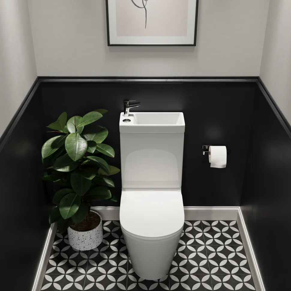 Harbour Clarity 2 in 1 Wash Basin & Close Coupled Closed Back Toilet with Soft Close Seat