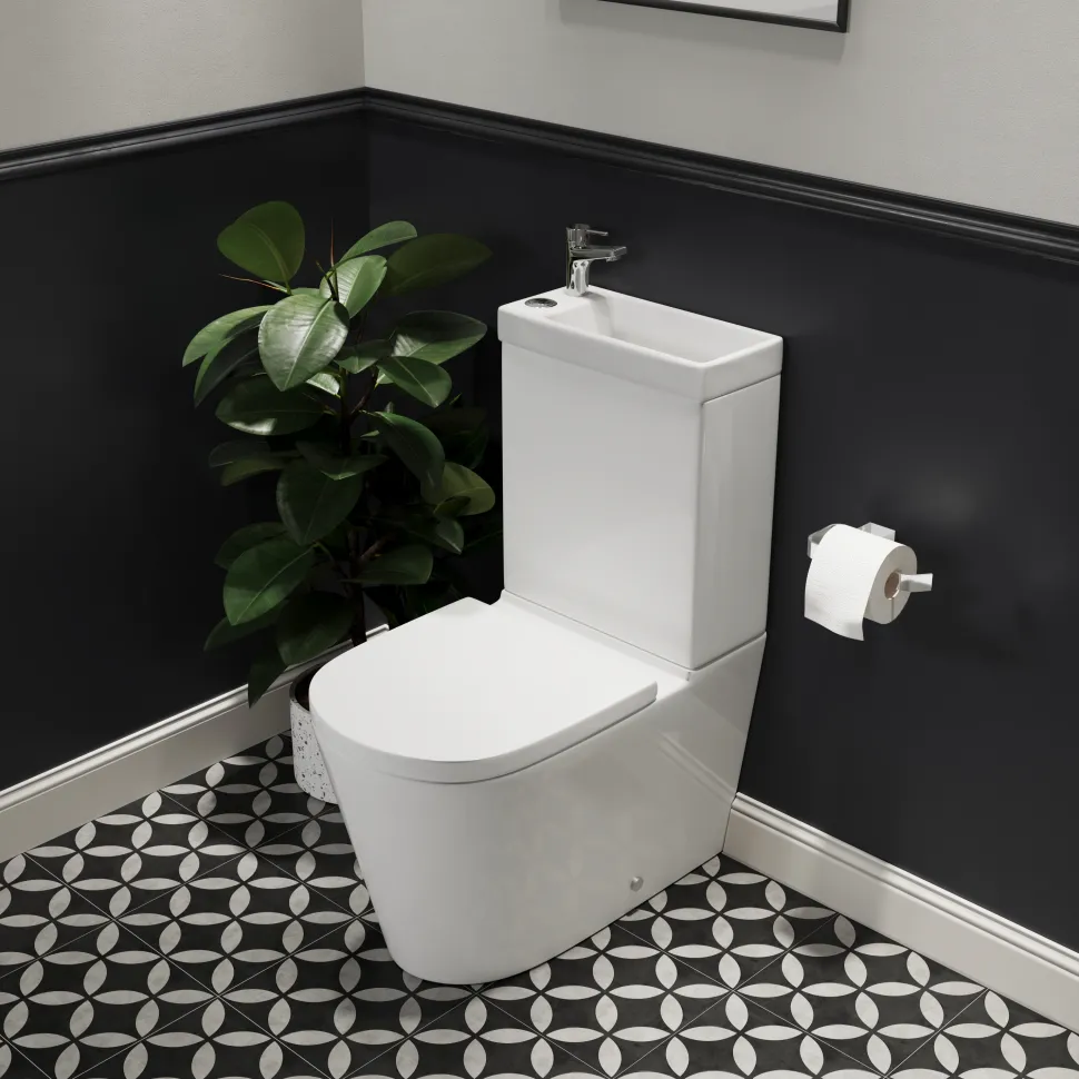 Harbour Clarity 2 in 1 Wash Basin & Close Coupled Closed Back Toilet with Soft Close Seat