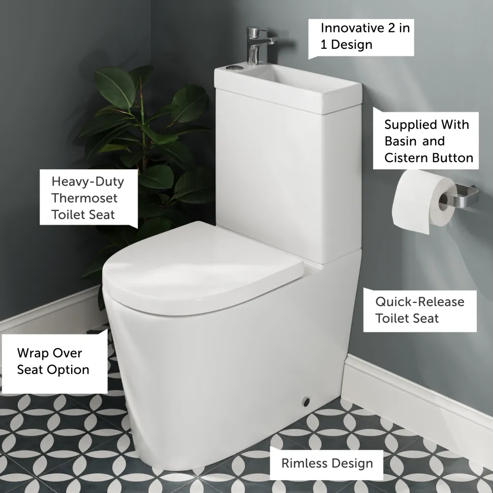 Harbour Clarity 2 in 1 Wash Basin & Comfort Height Toilet with Soft Close Seat