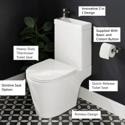 Harbour Clarity 2 in 1 Wash Basin & Close Coupled Open Back Toilet with Soft Close Seat
