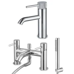 Harbour Clarity Knurled Basin Mixer Tap & Waste and Bath Shower Mixer Tap with Shower Kit