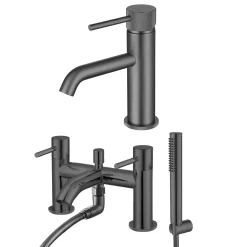 Harbour Clarity Knurled Basin Mixer Tap & Waste and Bath Shower Mixer Tap with Shower Kit