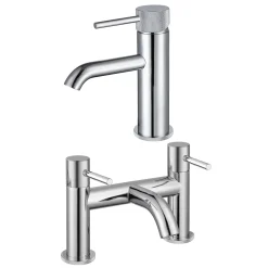 Harbour Clarity Knurled Basin Mixer Tap & Waste and Deck Mounted Bath Mixer Tap
