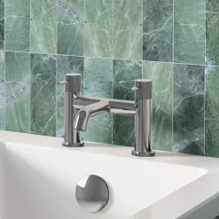Harbour Clarity Knurled Basin Mixer Tap & Waste and Deck Mounted Bath Mixer Tap