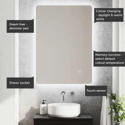 Harbour Clarity LED Bathroom Mirror with Demister Pad & Colour Change LEDs - 600 x 800mm