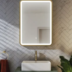Harbour Clarity LED Illuminated Brushed Brass Framed Mirror with Demister Pad - 500 x 700mm