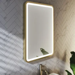 Harbour Clarity LED Illuminated Brushed Brass Framed Mirror with Demister Pad - 500 x 700mm