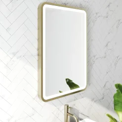 Harbour Clarity LED Illuminated Brushed Brass Framed Mirror with Demister Pad - 500 x 700mm