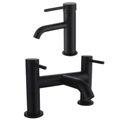 Harbour Clarity Matt Black Basin Mixer Tap and Deck Mounted Bath Mixer Tap